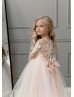 Beaded Long Sleeves Lace Tulle Flower Girl Dress